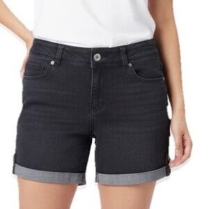 Diamante Denim Shorts Women 18 Black Cuffed‎ Stretch Double Button RN119081